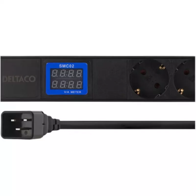 Strāvas sadalītājs PowerWalker 10133010 PDU 1U Melns, F tipa kontaktligzdas, C20 savienotājs, 16 A, 3500 W, 2 m kabelis