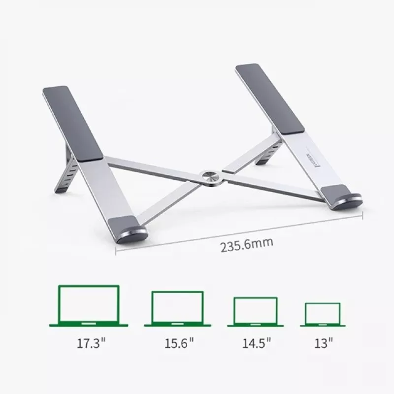 Laptop statīvs UGREEN LP451 regulējams alumīnija sakausējums 8–17 collu klēpjdatoriem, 5 pozīcijas, sudrabs