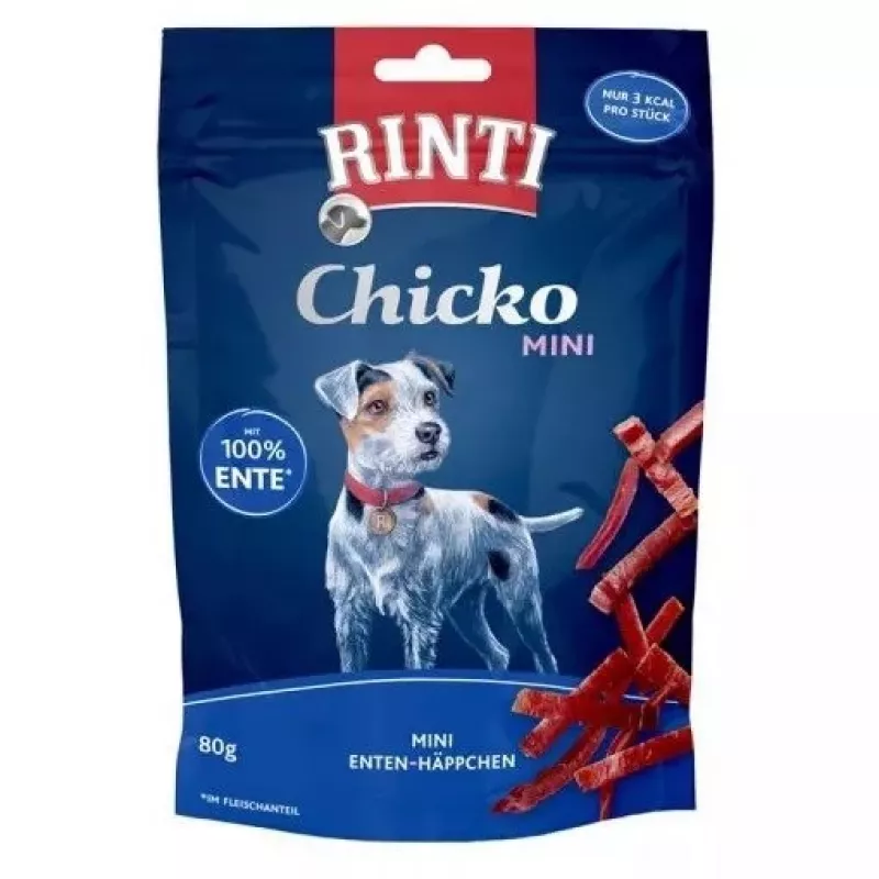 Suņu gardumi treniņiem RINTI Chicko Mini Duck 80 g — bezgraudu, pīles garša, 55% olbaltumvielas, paciņa