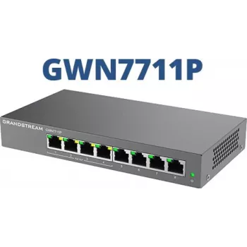 Pārvaldāms L2 Gigabit PoE tīkla slēdzis Grandstream GWN7711P — 8x RJ-45 10/100/1000, 48V DC, galda/sienas stiprinājums