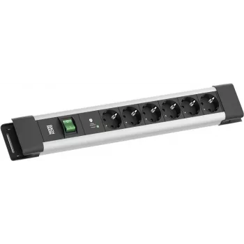 Pagarinātājs Bachmann CONNECTUS ar 6× CEE 7/3 kontaktligzdām, SPD-Plus aizsardzību, slēdzi, 2,0 m kabeli