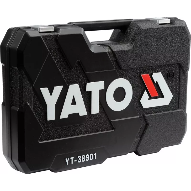 Mehāniķa instrumentu komplekts YATO YT-38901 — 122 daļas, uzgriežņu atslēgas 12–32 mm, griežņi, skrūvgrieži, āmurs, knaibles, hromēts