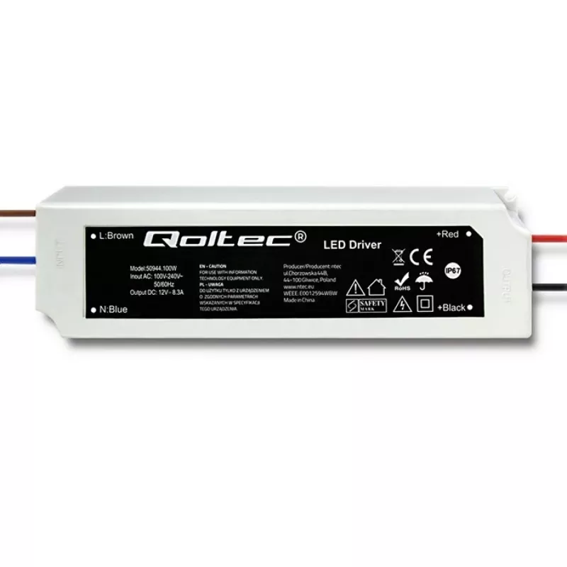 LED barošanas bloks Qoltec 50944, 12V 100W IP67