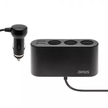 Auto USB lādētājs SAVIO SA-024 — universāla ierīču uzlāde no 12–24 V, 5 V, melns, cigarešu šķiltavas