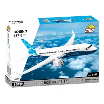 Būvkomplekts Cobi Boeing 737-8 — 340 detaļas, ieteicams no 7 gadiem, zils un balts