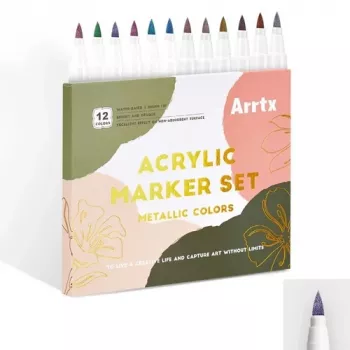 Arrtx Akrila Marķieru Pildspalvas LC303649 — 12 metāliskas krāsas, smalka/plata uzgalis