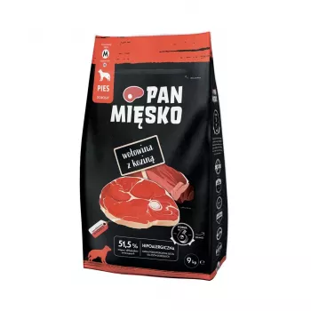 Sausā suņu barība Pan Miesko Liellopu gaļa ar Kazu Pieaugušiem Kraukšķīga M — 9 kg, 30% Olbaltumvielas, 20% Tauki, Bezglutēna
