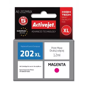 Activejet AE-202MNX magenta tintas kasetne (Epson 202XL H34010 aizstājēja; Supreme; 12 ml)