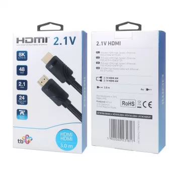 HDMI kabelis v 2.1 premium 3 m 8K Melns Spēlētājiem