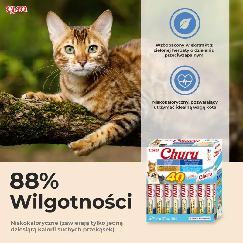 INABA Churu Variety box slapjie gardumi kaķiem Tuncis ar jūras veltēm 40 x 14 g pastas paciņas, bez graudiem, bez cukura