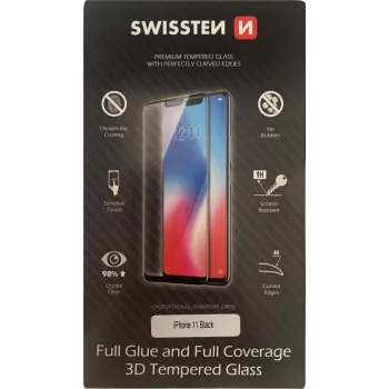 Aizsargstikls SWISSTEN 3D Full Glue Glass iPhone 11, melns