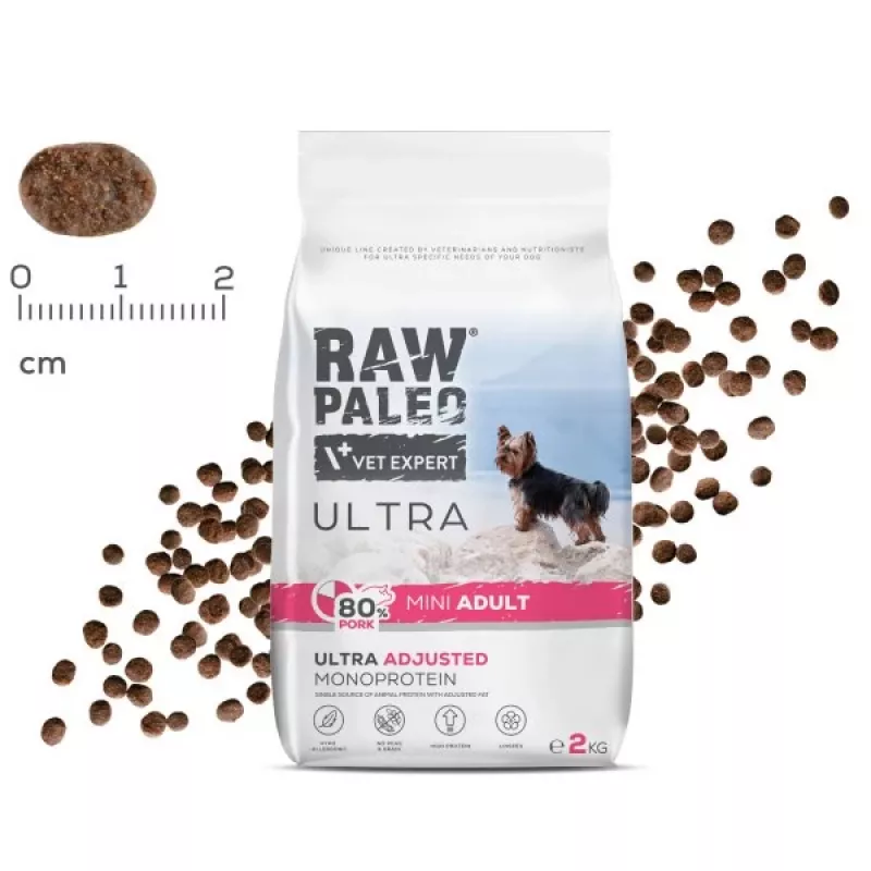 VETEXPERT RAW PALEO Ultra Pork Mini Adult sausā barība suņiem 2 kg