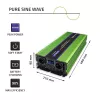 Qoltec Monolith sprieguma pārveidotājs | Akumulatora lādētājs | UPS | 2000W | 4000W | 12V uz 230V | Tīrs sinusoidāls | LCD melns-zaļš
