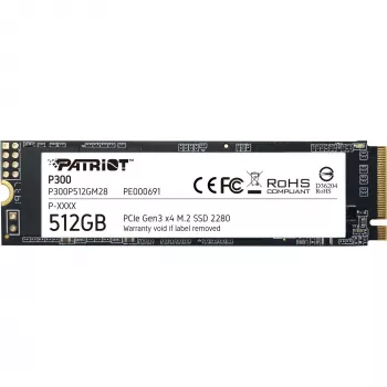 Iekšējais SSD PATRIOT P300 512 GB M.2 PCIe NVMe — Lasīšana 1700 MB/s, Rakstīšana 1200 MB/s, 3D NAND, 3.8 mm, TBW 240