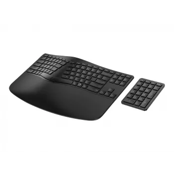 HP 960 Ergonomic Wireless Keyboard, pilna izmēra (100%), bezvadu, RF bezvadu + Bluetooth, membrānas, melna