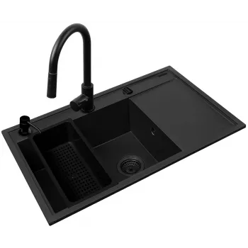 Virtuves izlietnes komplekts PYRAMIS CAMEA 79x50 1B 1D L ar IDEA BLACK EDITION maisītāju, granīts, 79×50×19 cm, 1 bļoda 49×38×19 cm
