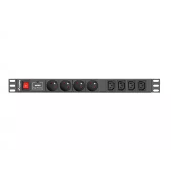 Lanberg PDU-04E04I-0200-BK 1U statņa PDU, 4x E tipa + 4x IEC C13, 16 A, 2 m, melns