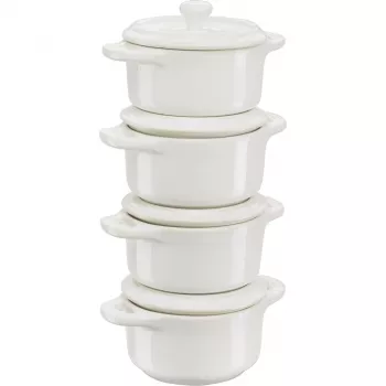Staub Mini Cocotte 4-detaļu komplekts, apaļš, keramika, ziloņkaula balts (1009383)