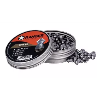 Pneimatiskās lodes RANGER PRORO 5.5 mm, diabolo forma, sudraba, 250 gab., alumīnija dozators