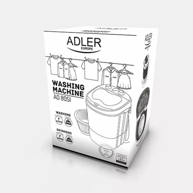 Adler AD 8051 veļas mašīna, augšējā ielāde, 3 kg, balta/zila