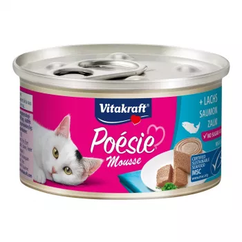 Slapjā kaķu barība Vitakraft Poésie Mousse Salmon 85 g — pieaugušiem kaķiem, bezgraudu, laša garša