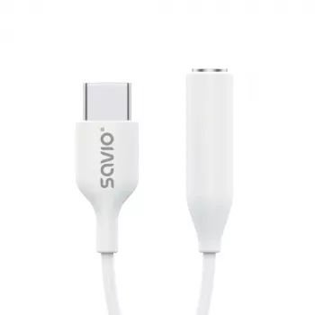 USB Type-C (vīr.) – Jack 3.5mm (siev.) audio adapter balts SAVIO AK-52