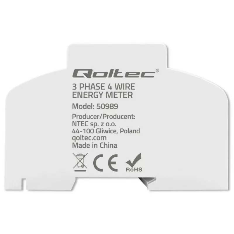 Qoltec Trīsfāžu Divvirzienu Elektroniskais Skaitītājs | DIN sliedes enerģijas patēriņa mērītājs | 400V | 100A | LCD | 4P