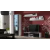 TV statīvs Cama Meble SOHO 140 — 1400×430×370 mm, balta virsma, melni spīdīgi fronti