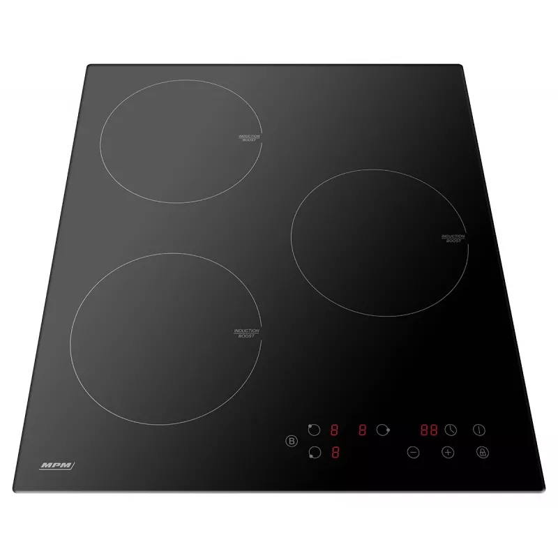 Indukcijas plīts MPM MPM-45-IM-14, iebūvējama, 3 zonas (180 mm), stikla keramika, 6000 W, skārienvadība