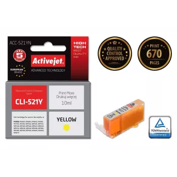 Saderīga tintes kasetne ACC-521YN Dzeltena Canon CLI-521Y augstas ietilpības (XL) 10 ml