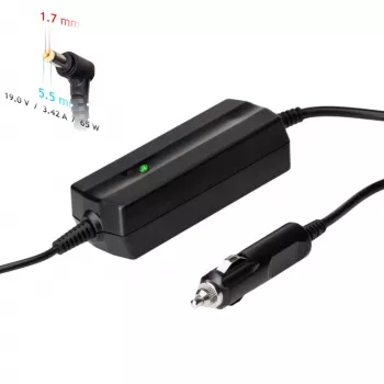 Akyga AK-ND-34 auto barošanas adapteris Acer klēpjdatoriem, 65 W, 19 V / 3,42 A, 5,5 x 1,7 mm, 12 V ieeja