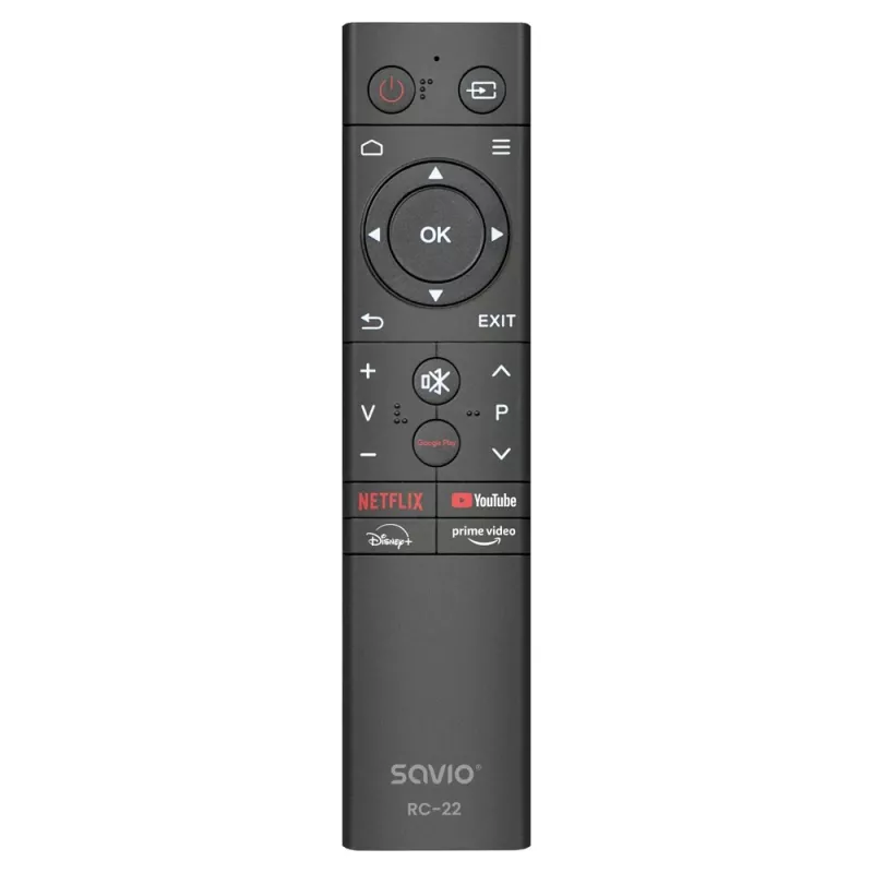 SAVIO TV tālvadības pults RC-22 — IR bezvadu universāla, 20 pogas, 10 m darbības rādiuss, USB‑C, melna