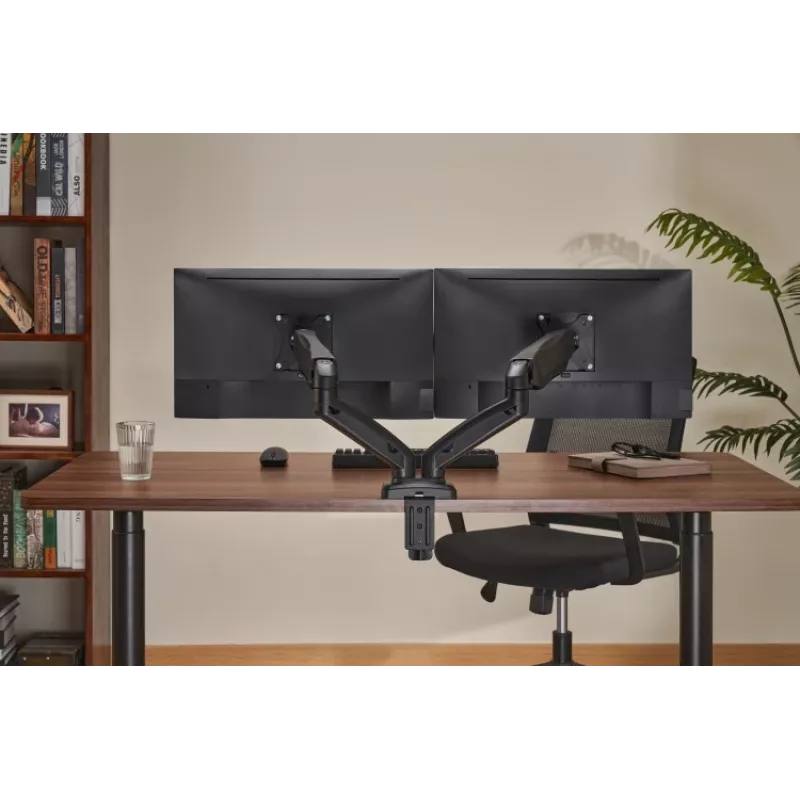 Monitoru roka up up Ekonomiska interaktīva pretsvara divu monitoru roka Matēti melna VESA 75x75/100x100