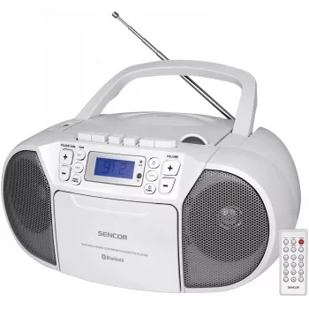Sencor SPT 3907W pārnēsājams radio ar CD un kasešu ierakstītāju, 4 W, Bluetooth 5.0, MP3, USB, FM, AUX, baltā krāsā