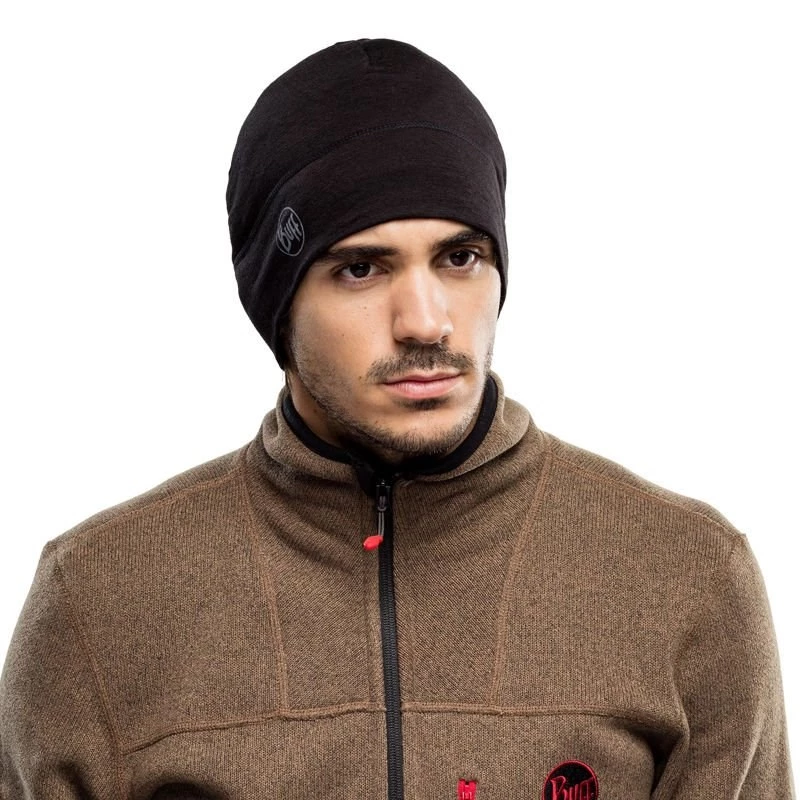 BUFF MERINO LIGHTWEIGHT BEANIE SOLID BLACK vienā izmērā cepure Standarta
