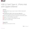 USB Hubs CLUB3D USB 3.2 Gen1 Type-A 3 Porti ar Gigabit Ethernet
