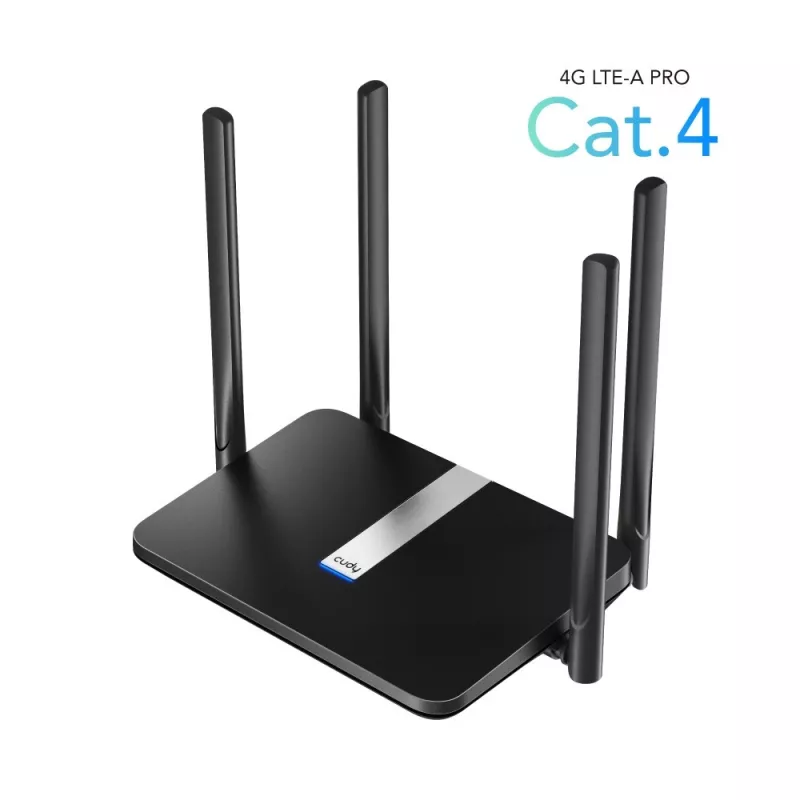 Cudy LT500 bezvadu maršrutētājs, 4G LTE, divjoslu Wi-Fi AC1200, Fast Ethernet, melns