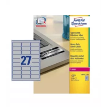 Avery Durable Heavy Duty L6011 - Poliestera - pastāvīga līme - Sudraba - 63,5 x 29,6 mm 2700 uzlīmes (100 loksnes x 27) Uzlīmes (L6011-100)