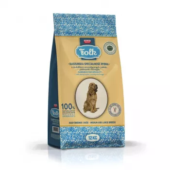 FOLK Vidējām un lielām šķirnēm Kašūbijas stila zivju speciālprodukts ar āboliem, pētersīļiem un lovāžu - sausā suņu barība - 12kg