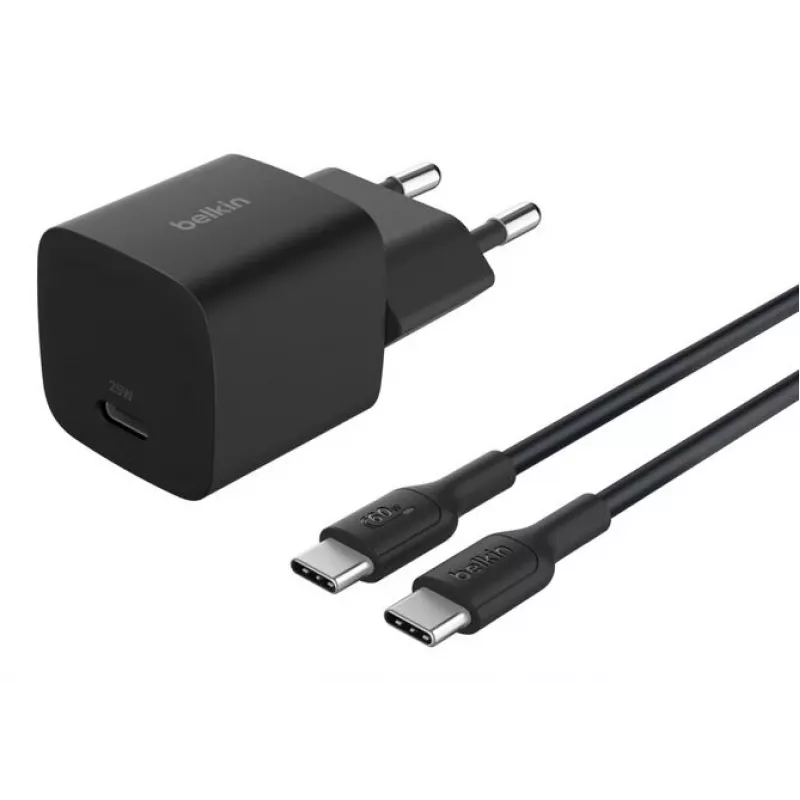 Belkin BoostCharge 25W USB-C PD/PPS iekštelpu lādētājs, 1 m kabelis, melns