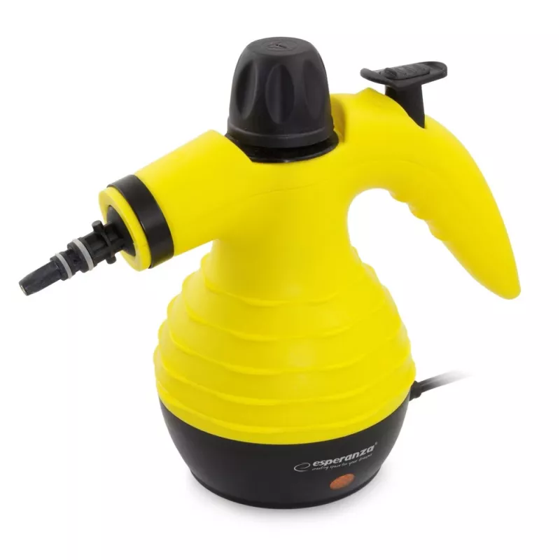 Portatīvais tvaika tīrītājs ESPERANZA EHS001 — 0.35 L, 900 W, 3 bāri, 115°C, 40 g/min, komplektā grīdas/mīksto mēbeļu/suku sprauslas