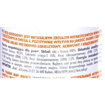 Brit Care uztura eļļa ādai un kažokam suņiem un kaķiem 1000 ml