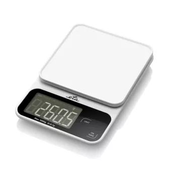 Virtuves elektroniskie svari ETA POPI Balts — max 5 kg, precizitāte 1 g, LCD displejs, AAA baterijas