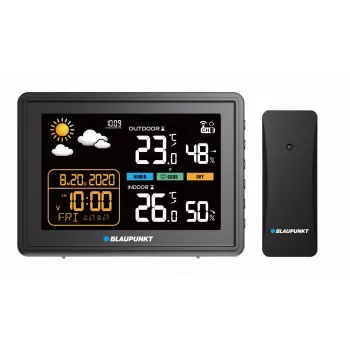 Laika stacija BLAUPUNKT WS30BK ar bezvadu āra sensoru, krāsu LCD, pulksteni, modinātāju, barometru, °C, 1 sensors
