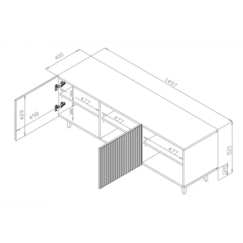 Cama RTV skapis PAFOS 150x42x52 balts matēts
