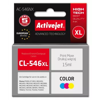 Activejet AC-546NX Printer Ink Canon CL-546XL aizstājējs; Supreme; 15 ml; krāsa, ciāna, fuksīna, dzeltena