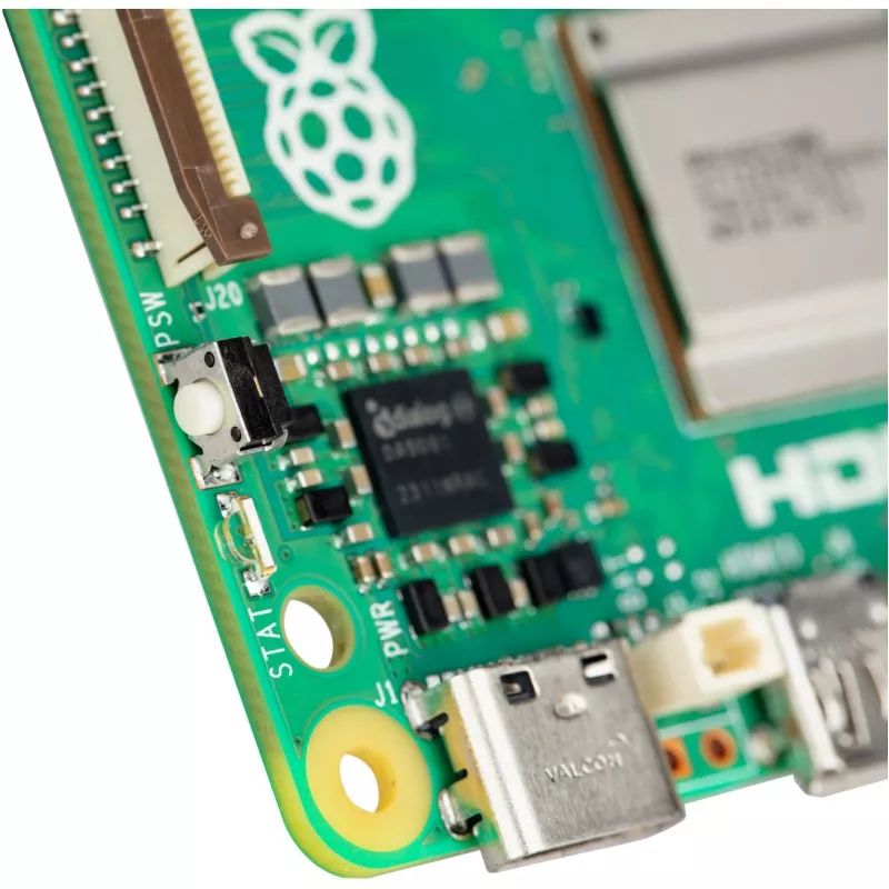 Vienplatnes dators Raspberry Pi 5 izstrādes plate — 2400 MHz Arm Cortex-A76, līdz 16 GB LPDDR4x, MicroSD, USB 3.2, Wi‑Fi 5