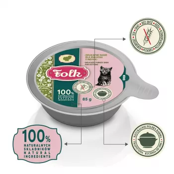 FOLK Kitten Delicate tītara ēdiens - mitrā kaķu barība - 85g
