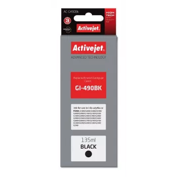 ActiveJet AC-G490Bk Black tintas kasetne, saderīga ar Canon GI-490BK, pigmenta melna 135 ml, augstas ietilpības (XL)