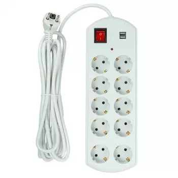 Power Plant, Llc EX610556 pagarinātājs ar 10 kontaktligzdām un 2 USB-A portiem, 5 m